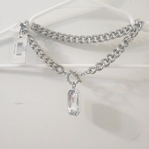 Traci Lynn Silver Necklace with Crystal Charm